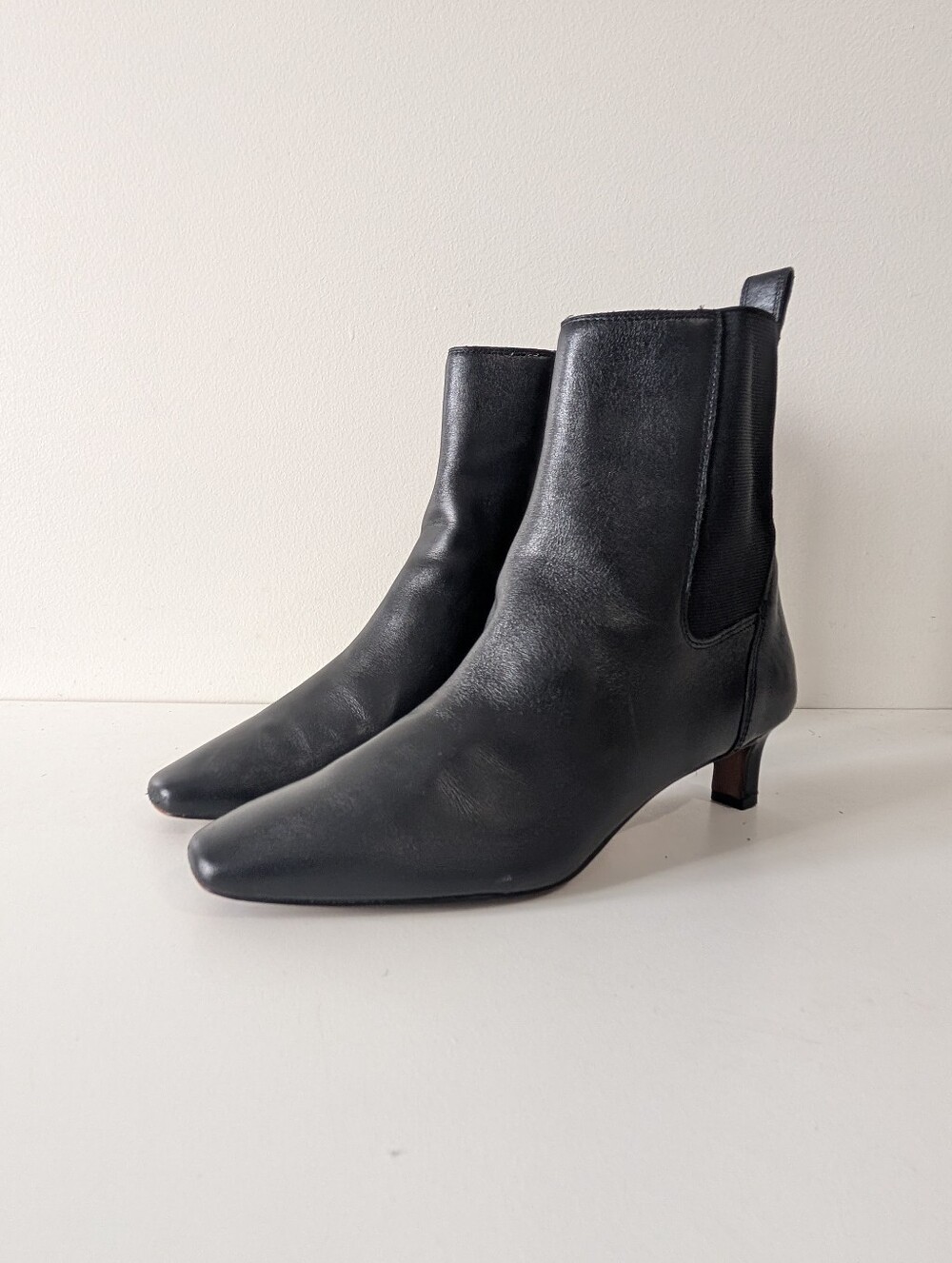 Madewell The Dimes Black Patent Leather Kitten Heel Ankle Boots Size 9.5